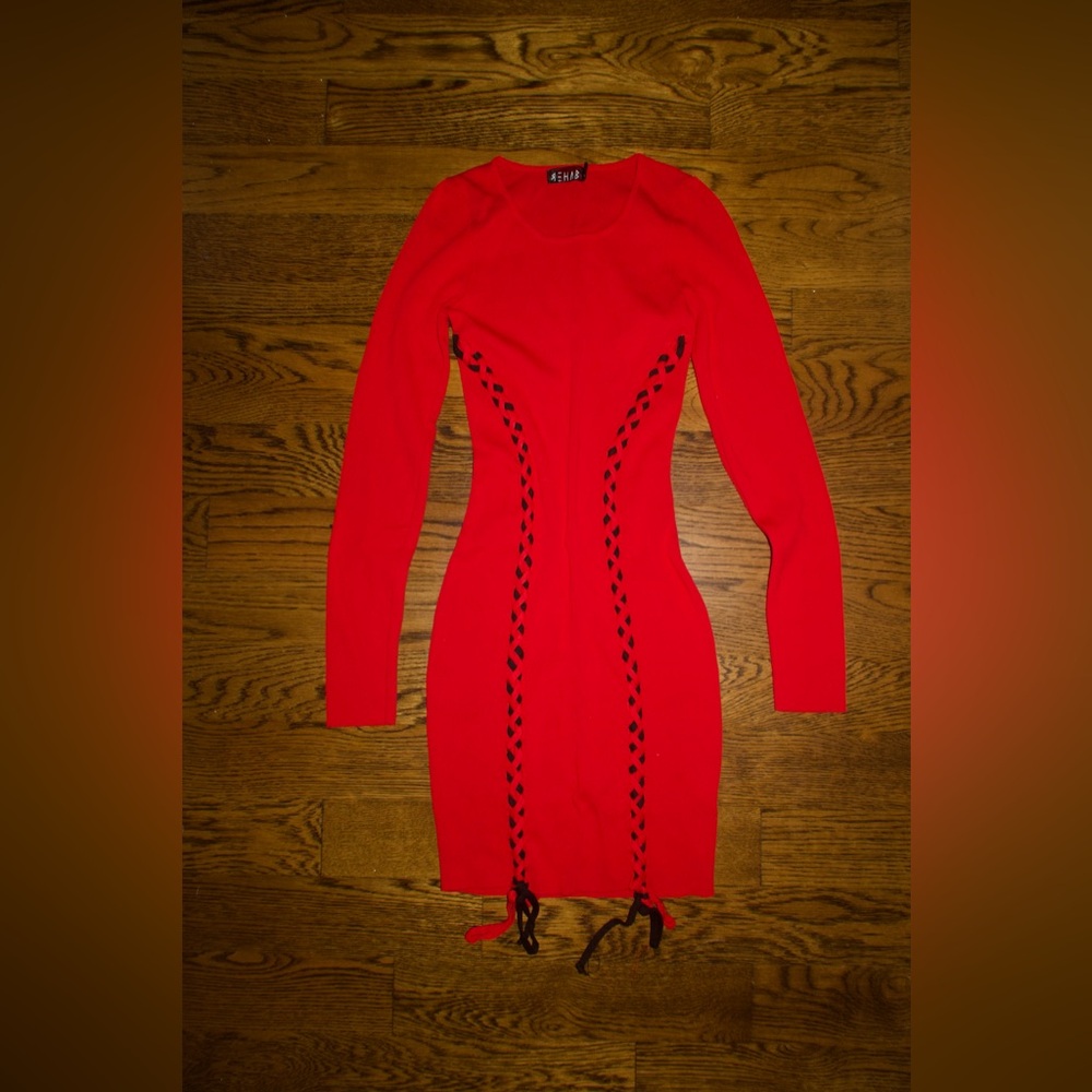 Elegant Red Long Sleeve Dress